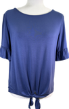 Ruffle Sleeve Tie Top - Blue