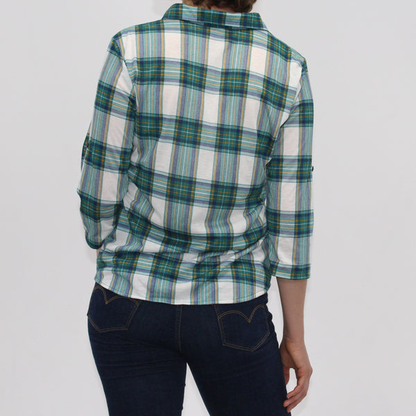 Blue-Green Plaid Button Down Collar Shirt