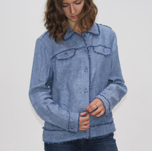 Denim Button Fringe Jacket