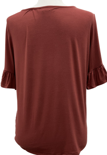 Autumn Rose Ruffle Sleeve Blouse with Tie Front