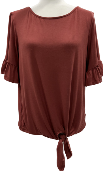 Autumn Rose Ruffle Sleeve Blouse with Tie Front