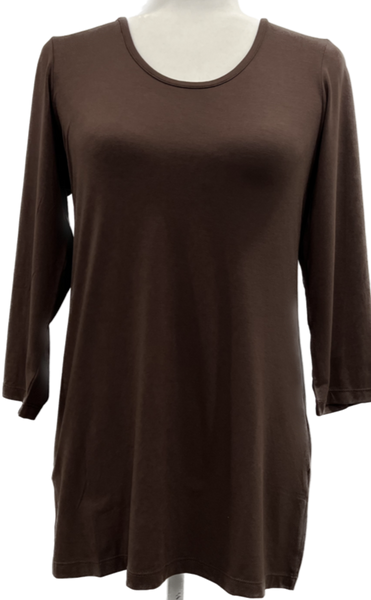 Scoop Neck, 3/4 Sleeve Tee - Chocolate