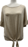 Ruffle Sleeve and Front Tie Oatmeal Tee