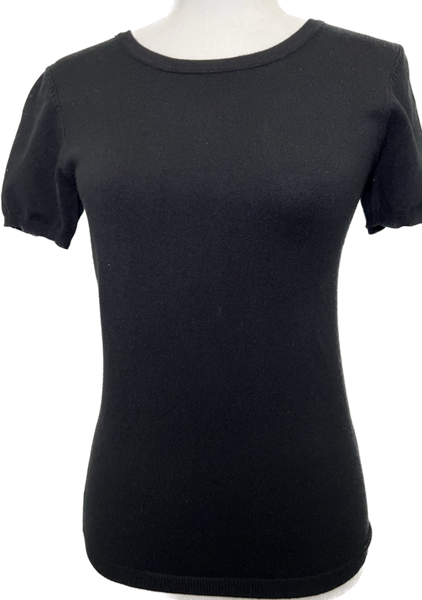 Crew Neck Knit Sweater Tee - Black