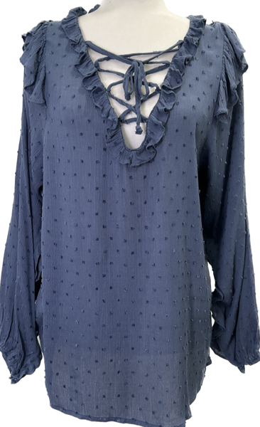 Ruffle Peasant Blouse - Indigo Blue