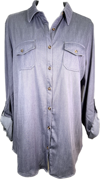 Soft Stripe Gray Button Top