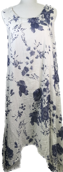 Cotton Blue and White Floral Tank Dress