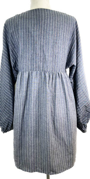 Striped Button-Up Tunic - Denim Blue