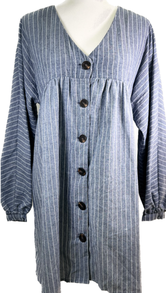 Striped Button-Up Tunic - Denim Blue