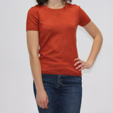 Material: Viscose, Nylon Crew Neck Knit Sweater Tee - Rust