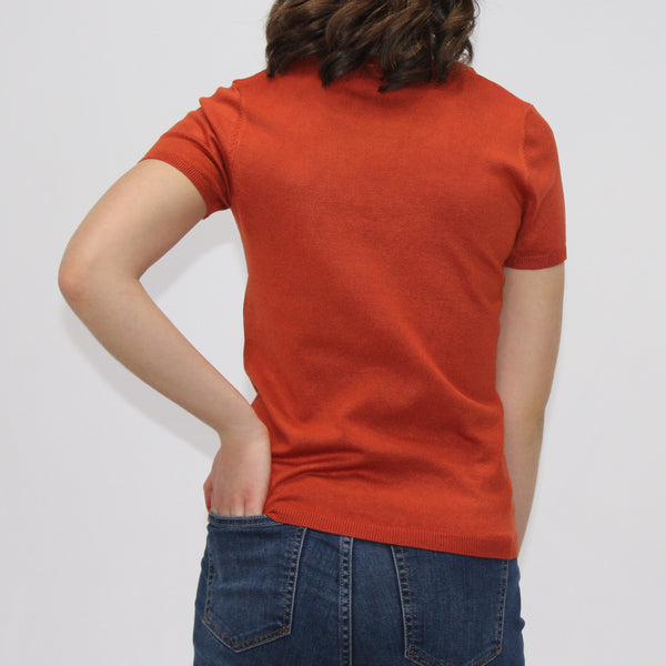 Rust Short Sleeve Crew Neck Sweater