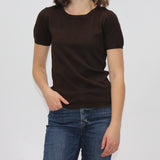 Short Sleeve Knit Sweater Tee - Chocolate