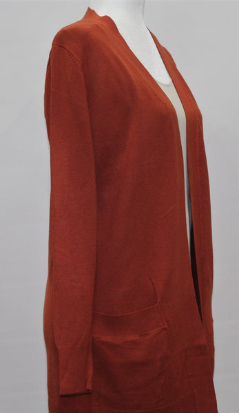 Long Knit Cardigan-Rust