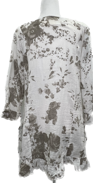 Beige and Tan Linen Floral Tunic