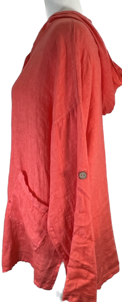 Poppy Linen, Long Sleeve Hooded Button Jacket