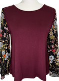 Floral Sleeve Top - Wine