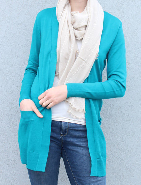 Sea-Blue Long Knit Cardigan