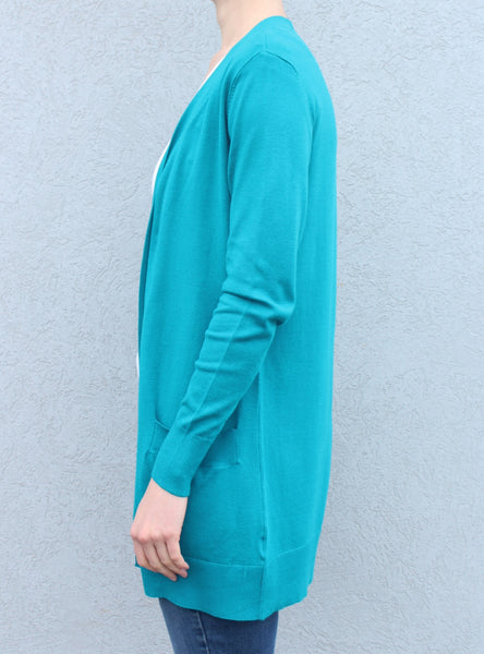 Sea-Blue Long Knit Cardigan