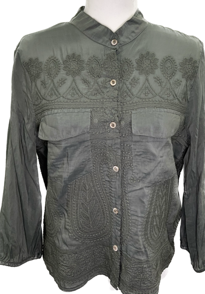 Silver Sage Linen Embroidered Shirt Jacket